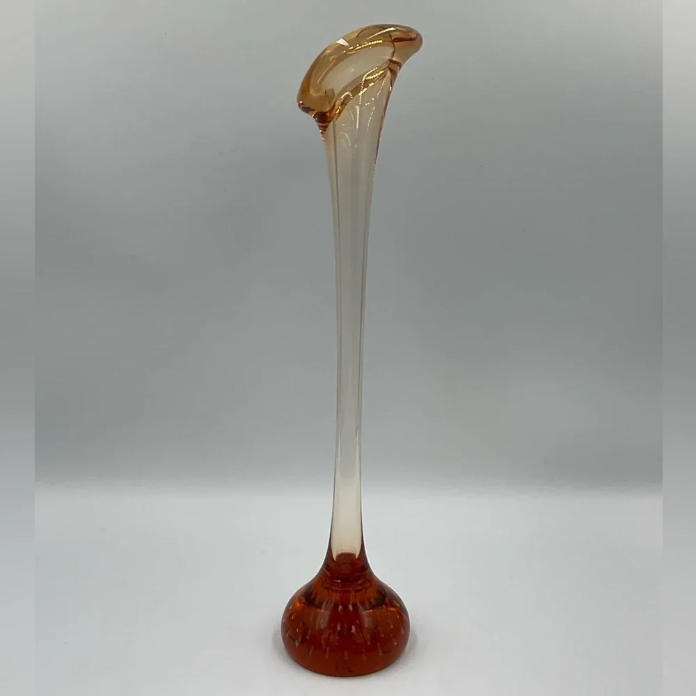 Vintage Amber Swedish Aseda Glasbruk Hand Blown “Jack in the Pulpit” Vase
